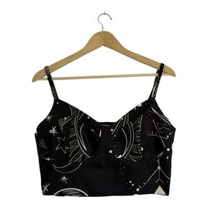 Black and White Celestial Print Women's Crop Top XL